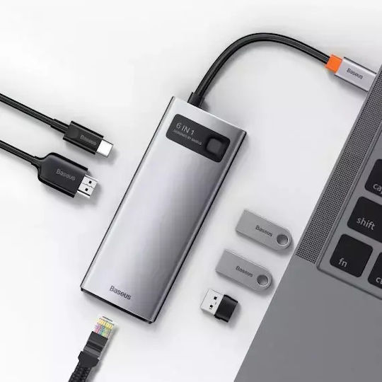 Baseus Metal Gleam Series USB-C Docking Station with HDMI 4K PD Ethernet Silver