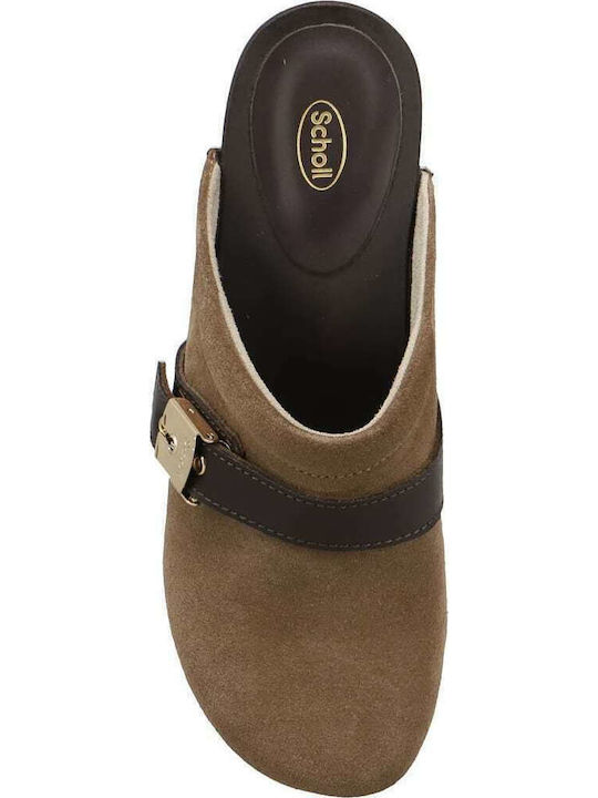 Pescura Suede Mules with Low Heel in Brown Color