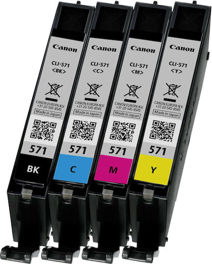 Canon CLI-571 Original Pack of 4 InkJet Printer Inks Yellow / Cyan / Magenta / Black (0386C005)