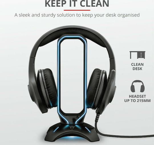 Trust GXT 265 Cintar Desktop Headphone Stand with LED Lighting and USB Port Black