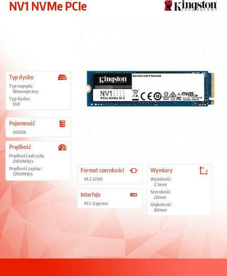 Kingston NV1 SSD 500ГБ M.2 NVMe PCI Express 3.0 SNVS/500GB