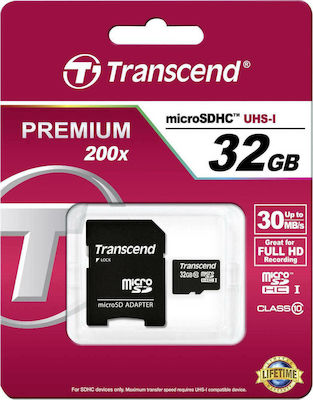 Transcend Premium microSDHC 32GB Class 10 High Speed με αντάπτορα