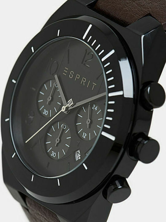 Esprit Strike Chrono Ανδρικό Ρολόι 44mm Χρονογράφος Μπαταρίας με Καφέ Δερμάτινο Λουράκι