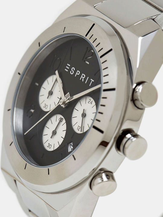 Esprit Strike Ανδρικό Ρολόι 44mm Χρονογράφος Μπαταρίας με Ασημί Μεταλλικό Μπρασελέ