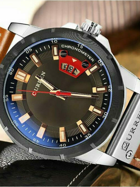 Curren Men's Watch 45mm Battery with Leather Strap Brown Silver