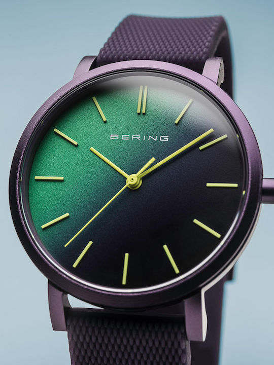Bering Time Aurora Ceas Barbat 34mm Baterie cu Culoare Violet Cauciuc Catarama
