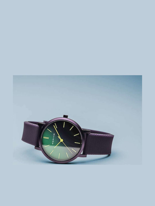 Bering Time Aurora Ceas Barbat 34mm Baterie cu Culoare Violet Cauciuc Catarama