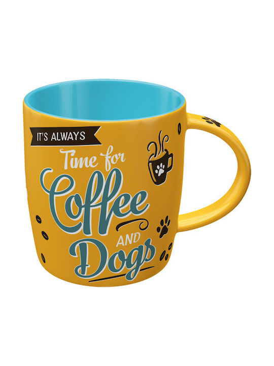 Nostalgic Art Coffee and Dogs Becher Keramik Gelb 330ml