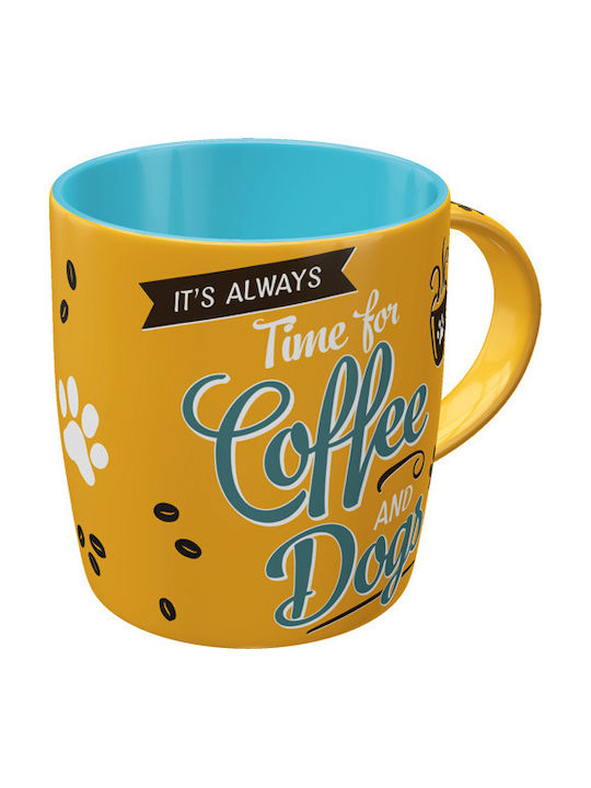 Nostalgic Art Coffee and Dogs Becher Keramik Gelb 330ml
