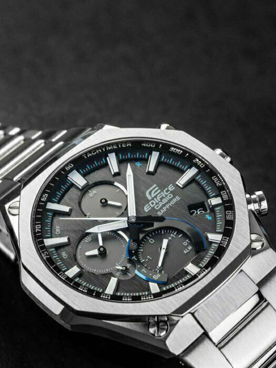 Casio Edifice Men's Watch 44.6mm Chronograph Solar with Silver Metal Bracelet