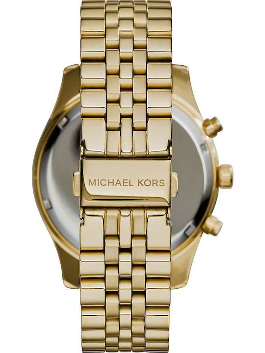 Michael Kors Lexington Men's Watch 45mm Chronograph Battery with Gold Metal Bracelet
