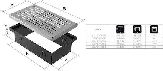 Kratki Rectangular Fireplace Air Shutter Inox 17x11cm