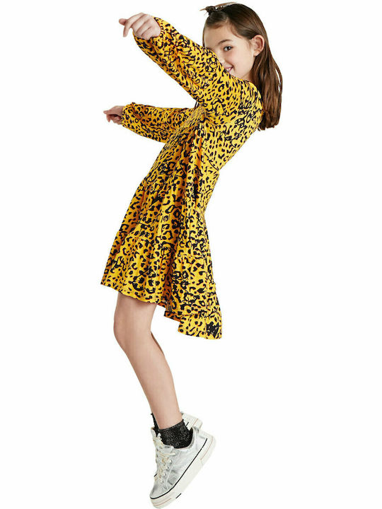 Laura Trapeze Παιδικό Φόρεμα Μακρυμάνικο Animal Print Κίτρινο
