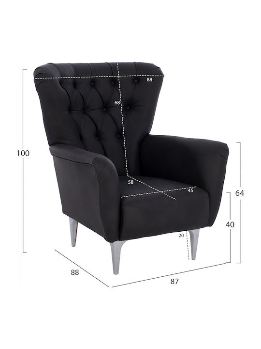 Chesterfield Bergère din Piele Ecologică Negru 87x88x100cm