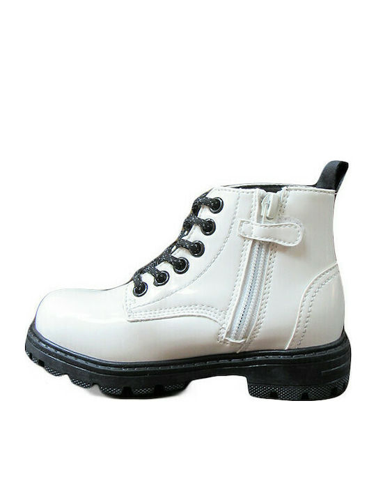Clover Kids Boots from Patent Leather with Zipper White