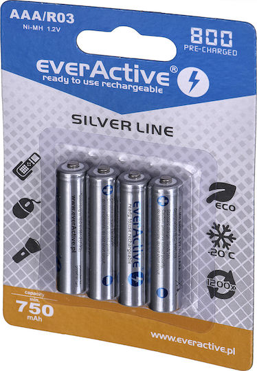everActive Silver Line Презареждащи батерии AAA Ni-MH 800mAh 1.2V 4бр