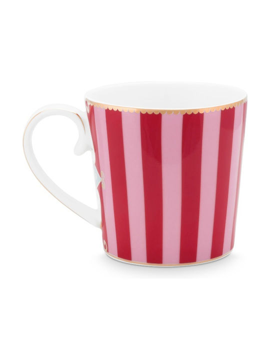 PiP Studio Love Birds Medallion Stripes Tasse aus Porzellan Red-Pink 250ml 1Stück