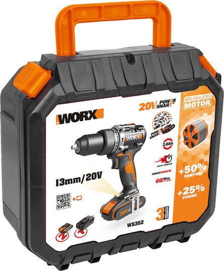 Worx WX352 Δραπανοκατσάβιδο Μπαταρίας Brushless 20V 2x2Ah