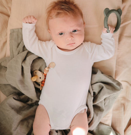 Mushie Bear Silicone Teething Ring for 0 m+