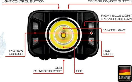 Com Rechargeable Headlamp LED Dual Function with Maximum Brightness 350lm Army 350 Black