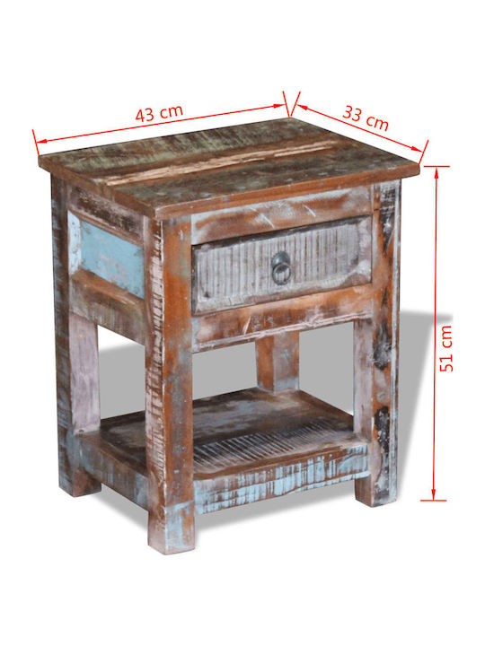 Rectangular Side Table made of Solid Wood with Drawers Multicolour 43x33x51 cm