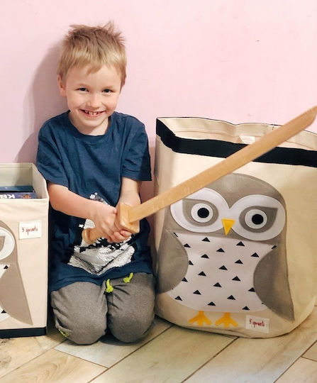 3 Sprouts Детска кошница за съхранение Owl Сив 43x43x45см 1бр
