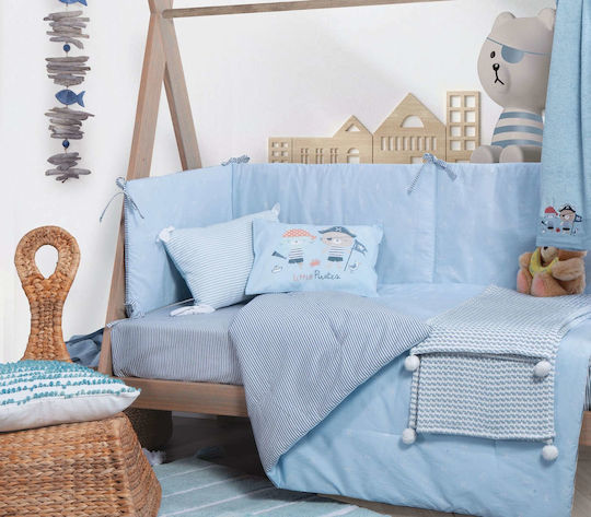 Nef-Nef Homeware All Aboard Baby Sheets Set Crib Cotton Light Blue 120x170cm 3pcs