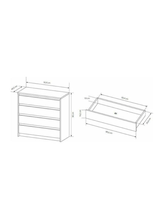 Συρταριέρα Κρεβατοκάμαρας mit 4 Schubladen Weiß 92.6x40.5x90cm