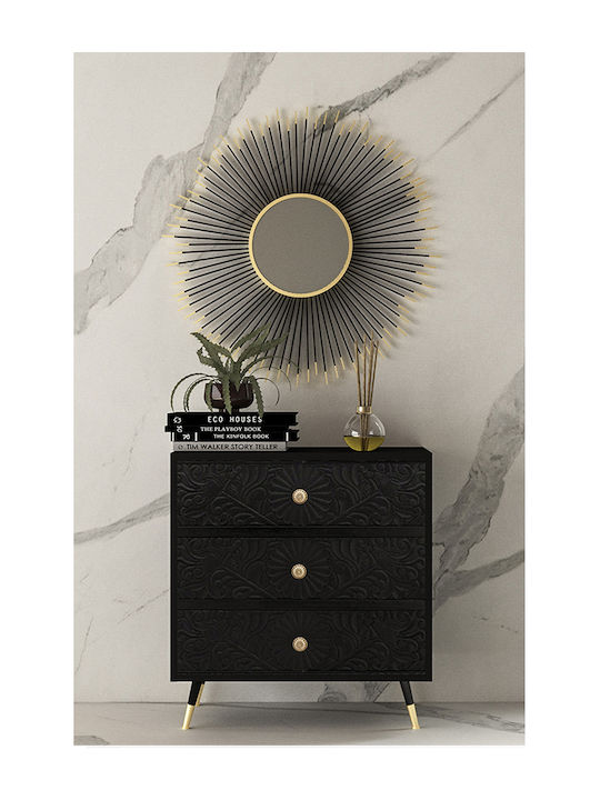 Margaret Wooden Chest of Drawers with 3 Drawers Black 80x43.5x79.5cm