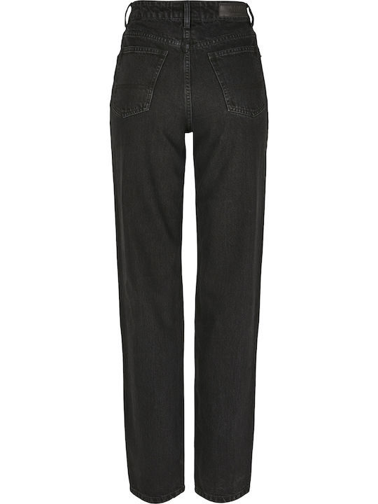 High Waist Women's Jean Trousers in Straight Line Black