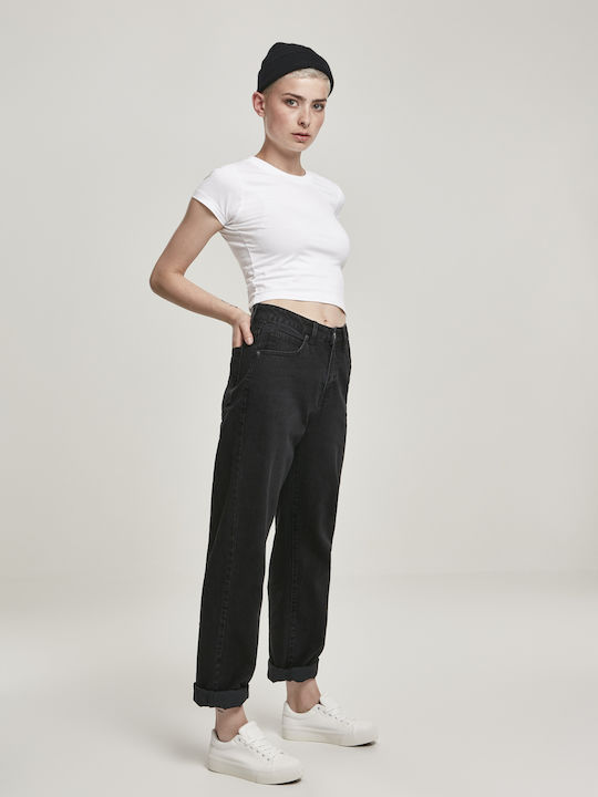 High Waist Women's Jean Trousers in Straight Line Black