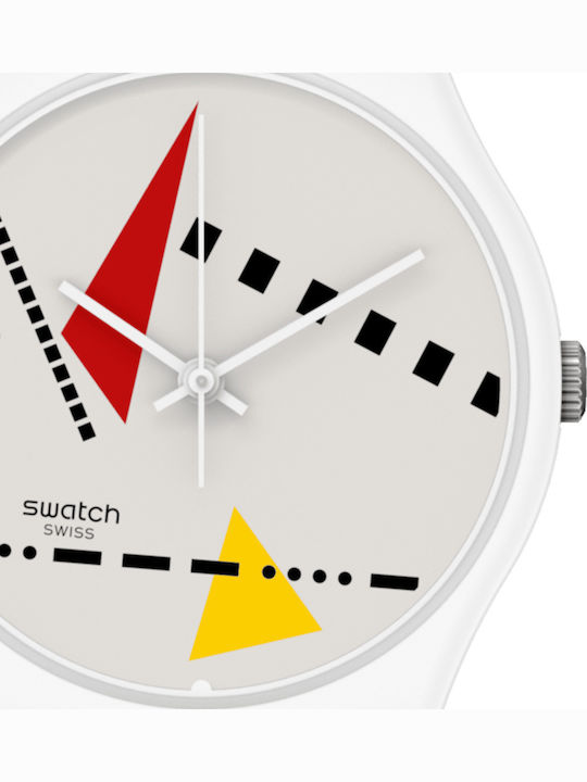 Swatch Whi_Mem M Γυναικείο Ρολόι 34mm Μπαταρίας με Λευκό Καουτσούκ Λουράκι