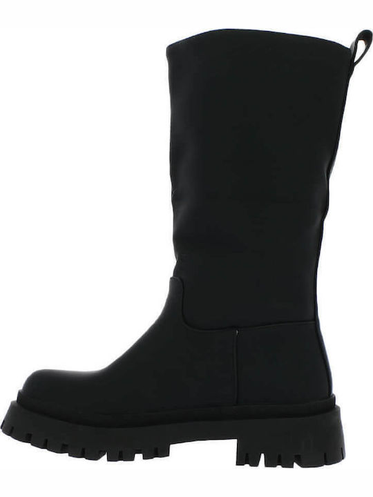 Synthetic Leather Medium Heel Women's Boots 1650BC Black