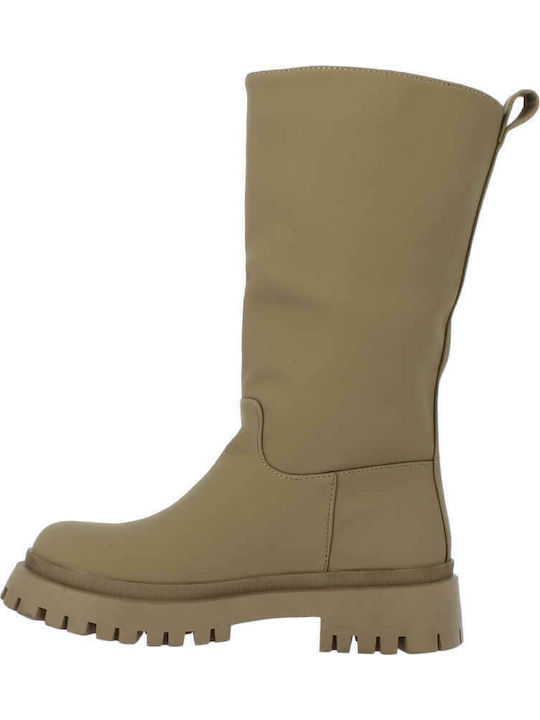 Synthetic Leather Medium Heel Women's Boots 7767A Beige