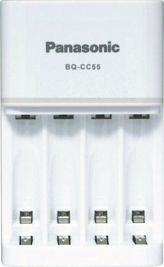 Panasonic Eneloop Smart & Quick BQ-CC55 Charger 4 Batteries Ni-MH Size AA/AAA in White color
