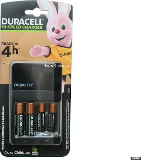 Duracell CEF14 Charger 4 Batteries Ni-MH Size AA/AAA Set with 2x AA 1300mAh and 2x AAA 750mAh
