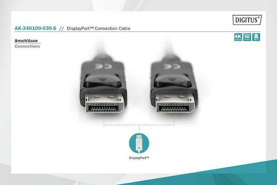 Digitus Кабел DisplayPort мъжки - DisplayPort мъжки 3м Черен (AK-340100-030-S)