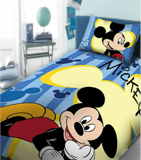Dimcol Sheet Set Single Cotton Mickey Blue 165x245cm 2pcs