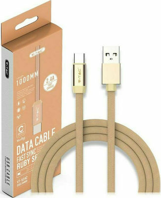 V-TAC Braided USB 2.0 Cable USB-C male - USB-A male Gold 1m (8499)