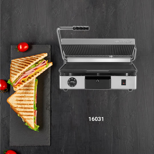 Milan Toast 16031 Commercial Sandwich Maker with Cast iron Ribbed Top and Flat Bottom 2800W