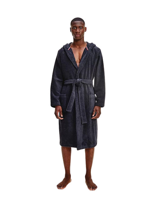 Tommy Hilfiger Towelling Ανδρικό Μπουρνούζι με Κουκούλα Σκούρο Μπλε