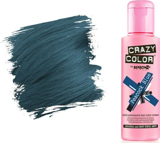 Crazy Color Semi-Permanent Προσωρινή Βαφή Μαλλιών 45 Peacock Blue 100ml 15gr