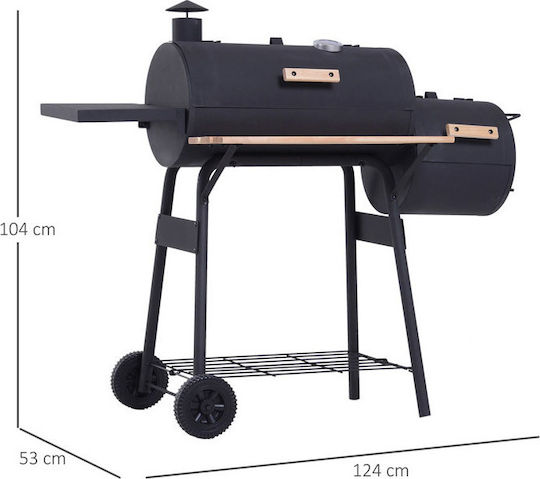 Outsunny Grătar cu Cărbuni cu Termometru și Afumătoare 124cmx53cm