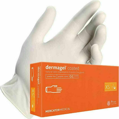 Mercator Medical Dermagel Coated Γάντια Λάτεξ Χωρίς Πούδρα σε Λευκό Χρώμα 100τμχ