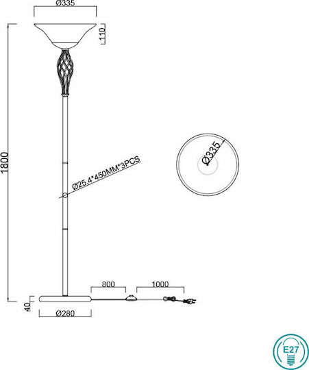 Trio Lighting Rustica Vintage Floor Lamp H180xW33cm. with Socket for Bulb E27 Copper