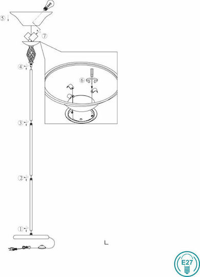 Trio Lighting Rustica Vintage Floor Lamp H180xW33cm. with Socket for Bulb E27 Copper