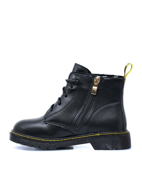 Anatomical Leather Kids Boots with Laces Black