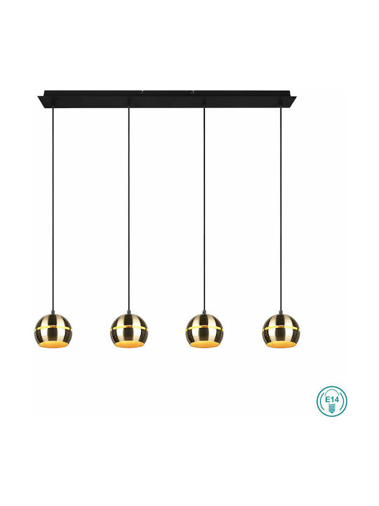 Trio Lighting Fletcher Μοντέρνο Κρεμαστό Φωτιστικό Πολύφωτο Ράγα για 4 Λαμπτήρες E14 σε Χρυσό Χρώμα