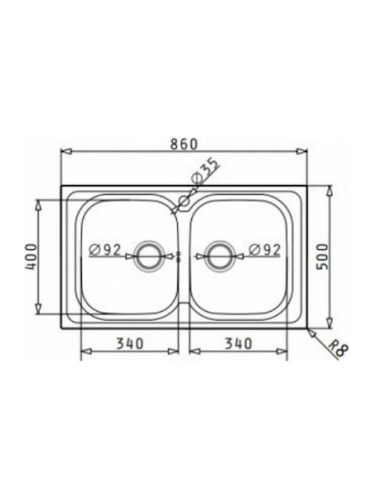 Maidtec Fedra 2B Ένθετος Νεροχύτης Inox Σατινέ Μ86xΠ50cm Ασημί