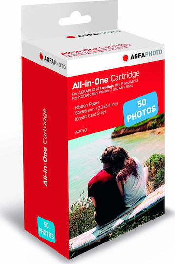 AgfaPhoto Cartridge & Paper Fotopapier 54x86 für Drucker Tintenstrahl 50 Blätter